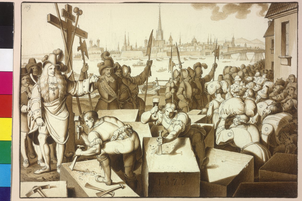 Keizer Leopold I verbant de Jood en laat in de Leopoldstadt godshuizen bouwen door Artist Unknown