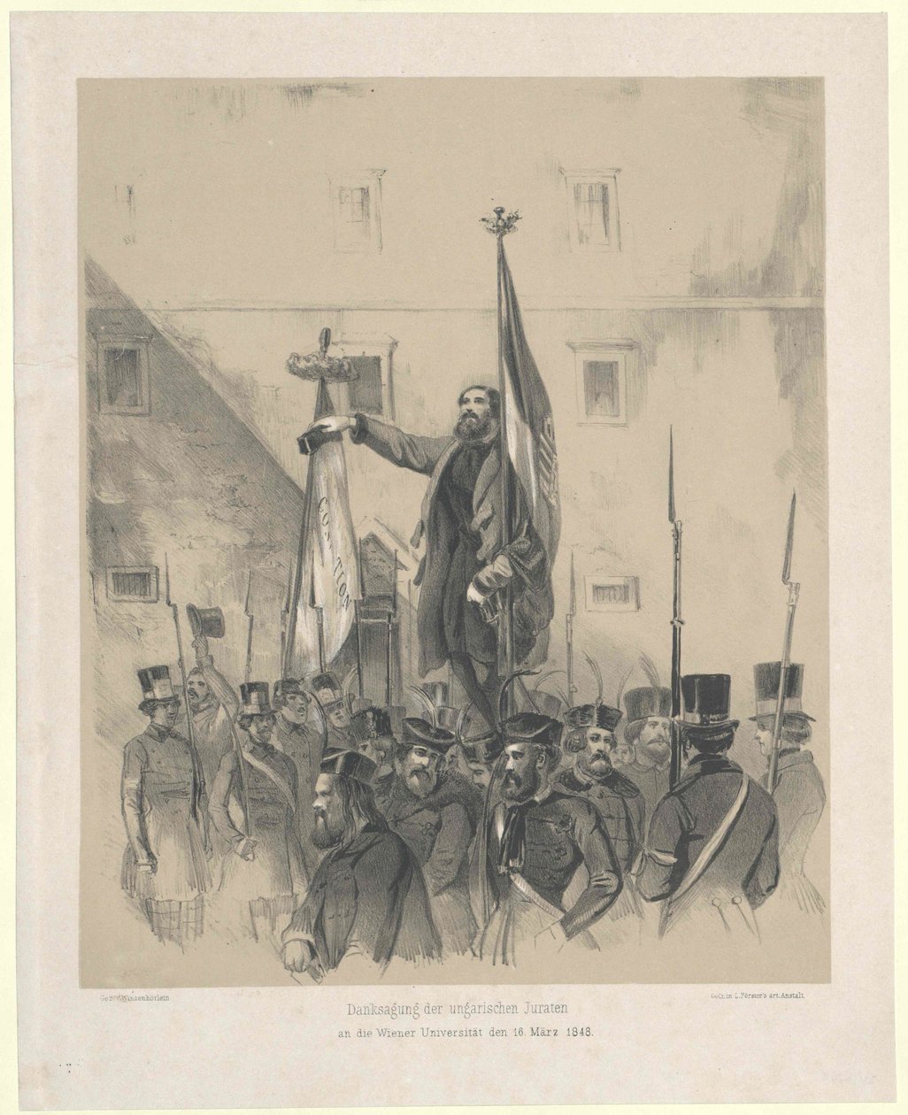 Dankbetuiging van de Hongaarse juraten aan de Weense universiteit op 16 maart 1848 door Artist Unknown