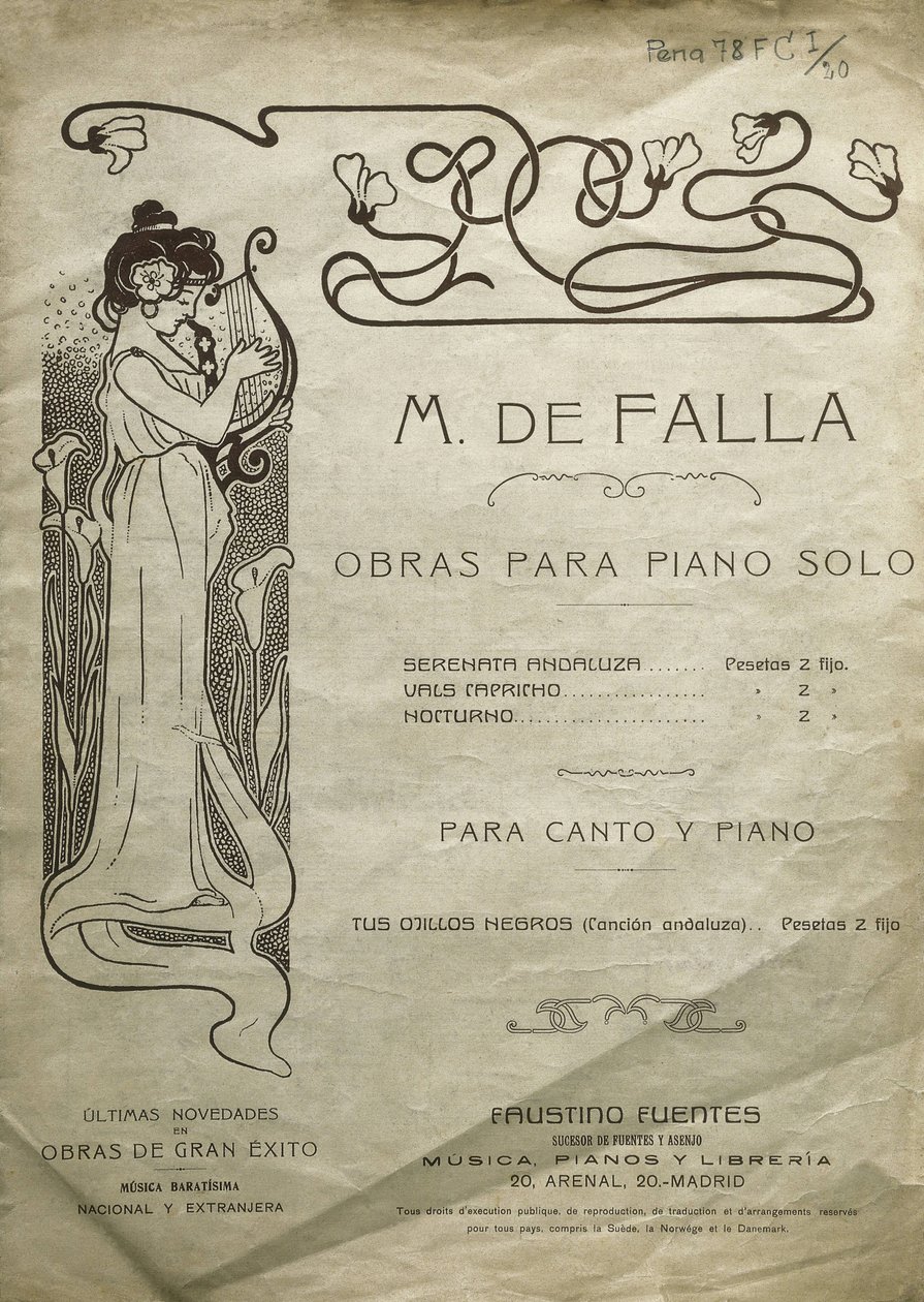 FALLA, Manuel de (1876-1946). Spaanse componist en pianist. Werken voor piano solo en voor piano en stem. Uitgegeven in Madrid. door Artist Unknown