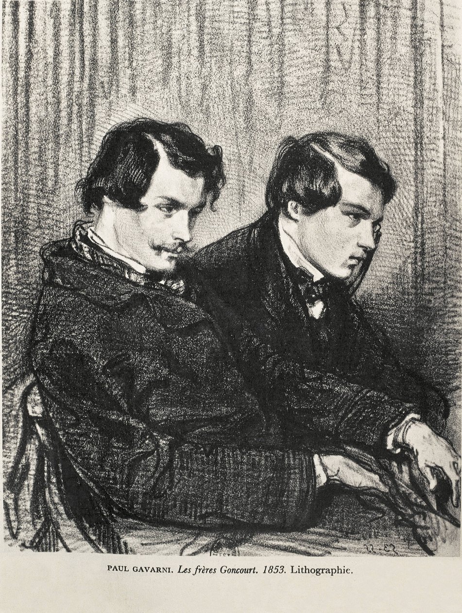 Edmond en Jules de Goncourt in een theaterloge. 1853. Litografie. door Artist Unknown