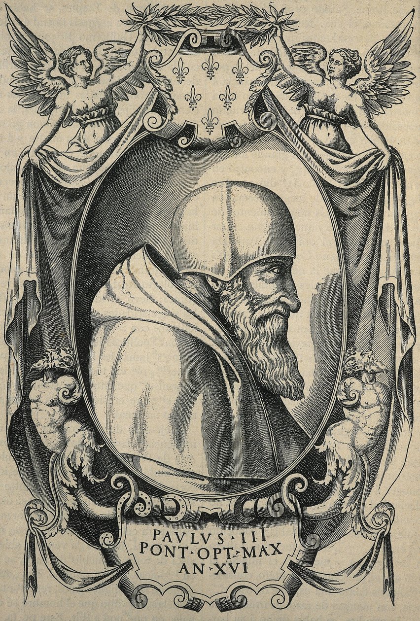 HULSIUS, Levinus (1550-1606). Paul III. eind 16e eeuw. Portret met camauro. door Artist Unknown