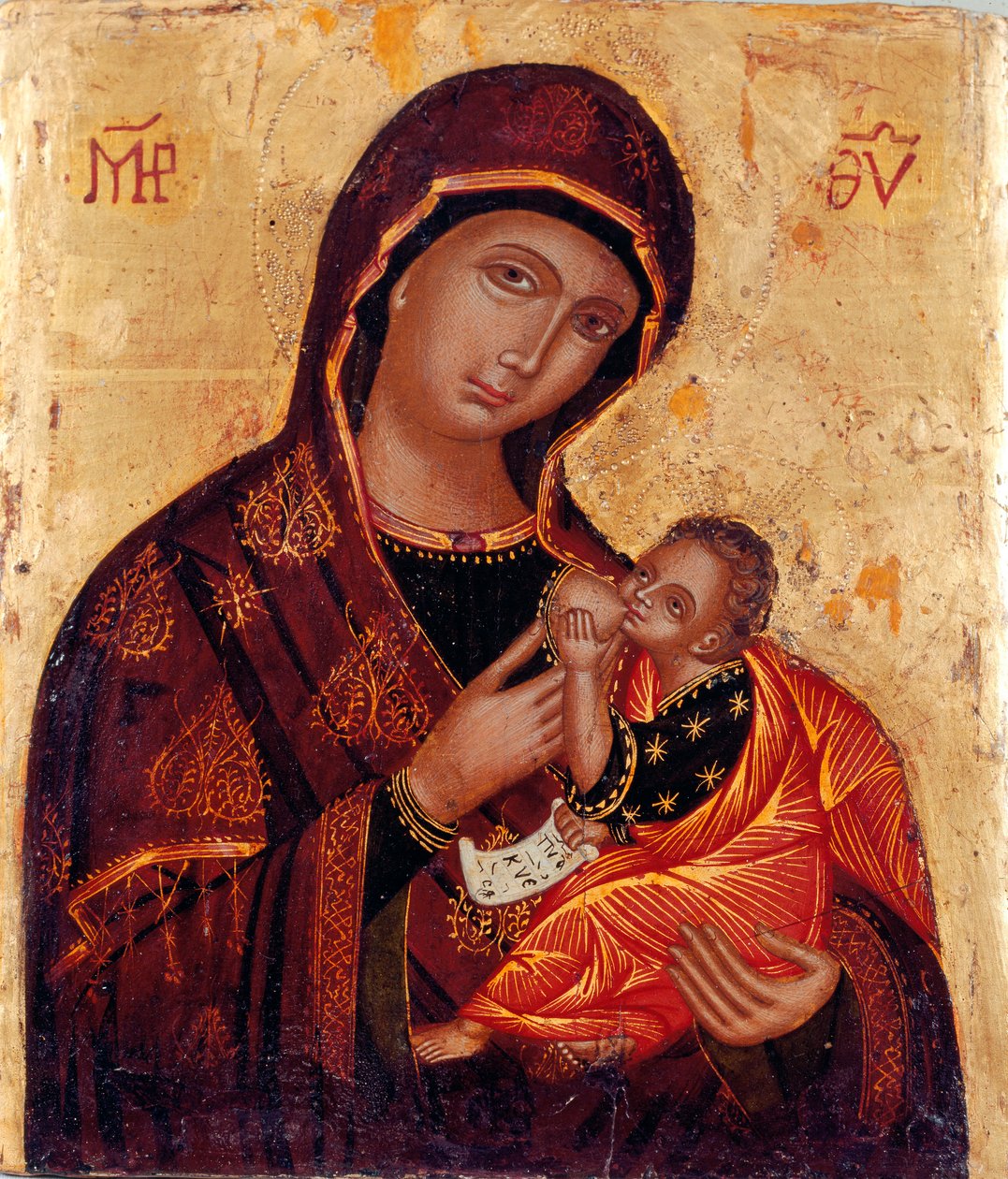 Icoon: "Maagd en kind" Anonieme houten schildering. Kerk Santa Maria delle Grazie al Trionfale, Rome door Artist Unknown