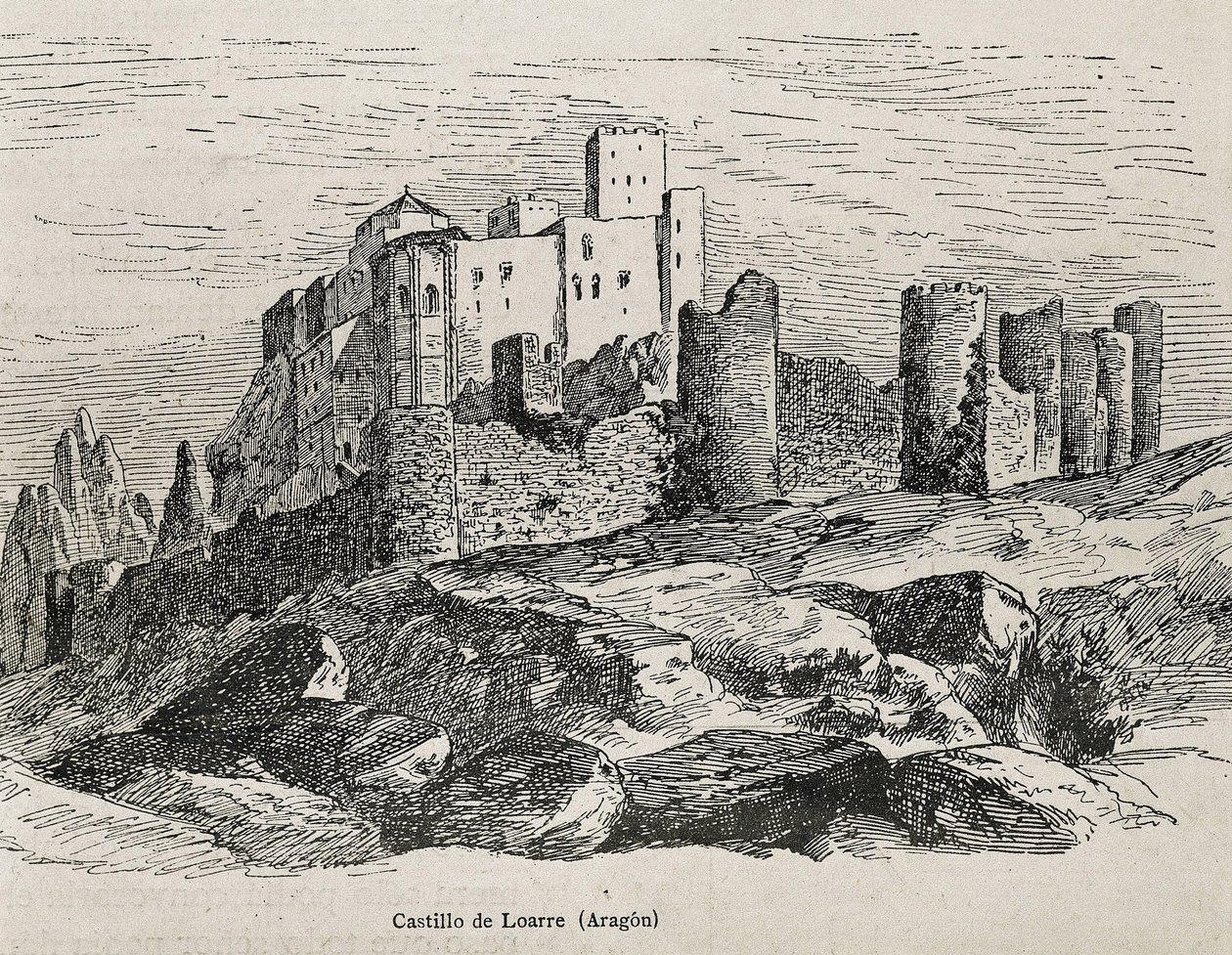 Loarre. Romaans kasteel. Gravure. SPANJE. ARAGON. Zaragoza. Algemene Militaire Academie door Artist Unknown