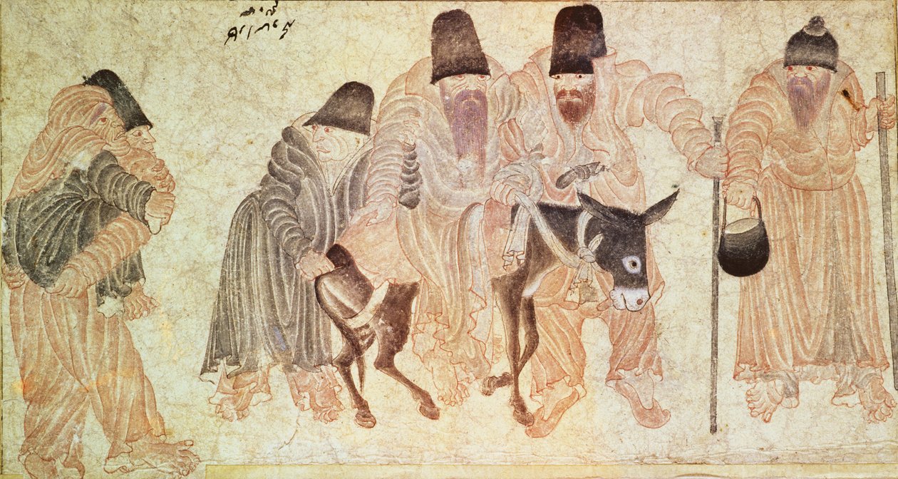 Mongoolse Nomaden met een ezel (perkament) door Artist Unknown