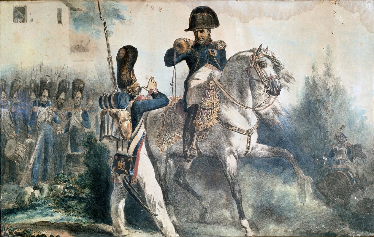 Napoleon I Bonaparte: "Na u, Sire" (gekleurde afdruk) door Artist Unknown
