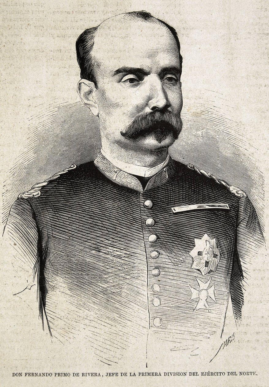 Fernando Primo de Rivera (1831-1921). Spaanse militair en politicus. Fernando Primo de Rivera, die vocht in de Derde Carlistenoorlog. Gravure. door Artist Unknown