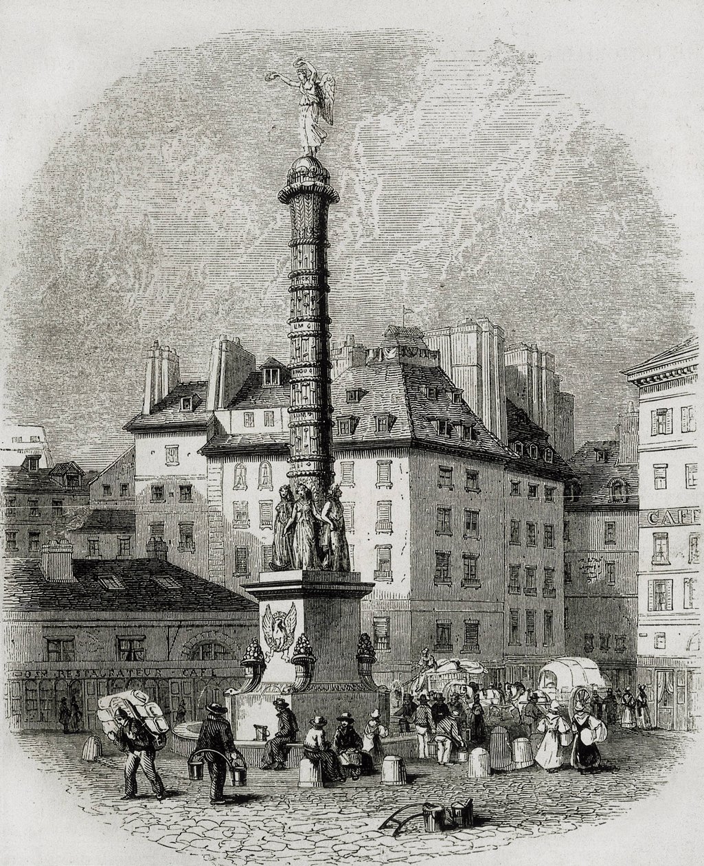 Parijs. Waterverkopers voor de fontein van Place Châtelet (gravure) door Artist Unknown