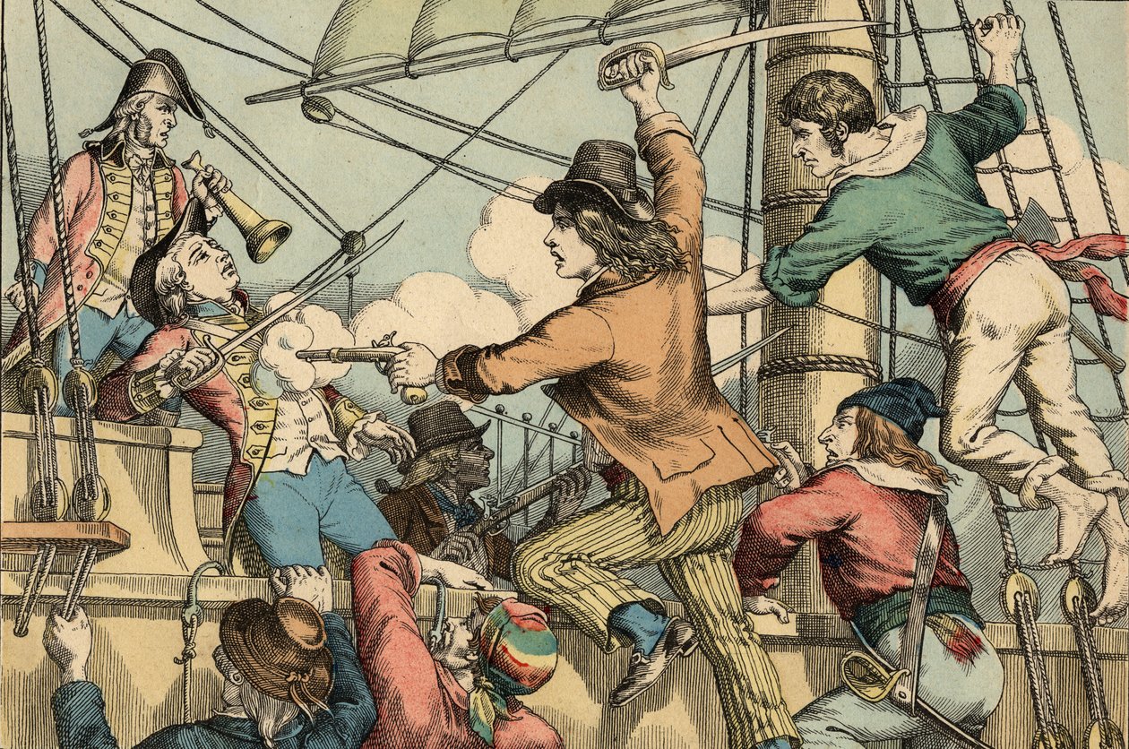 Robert Surcouf Frans zeeman en zeerover, hier aan boord van engelse boot "Triton" in 1796 (gravure) door Artist Unknown