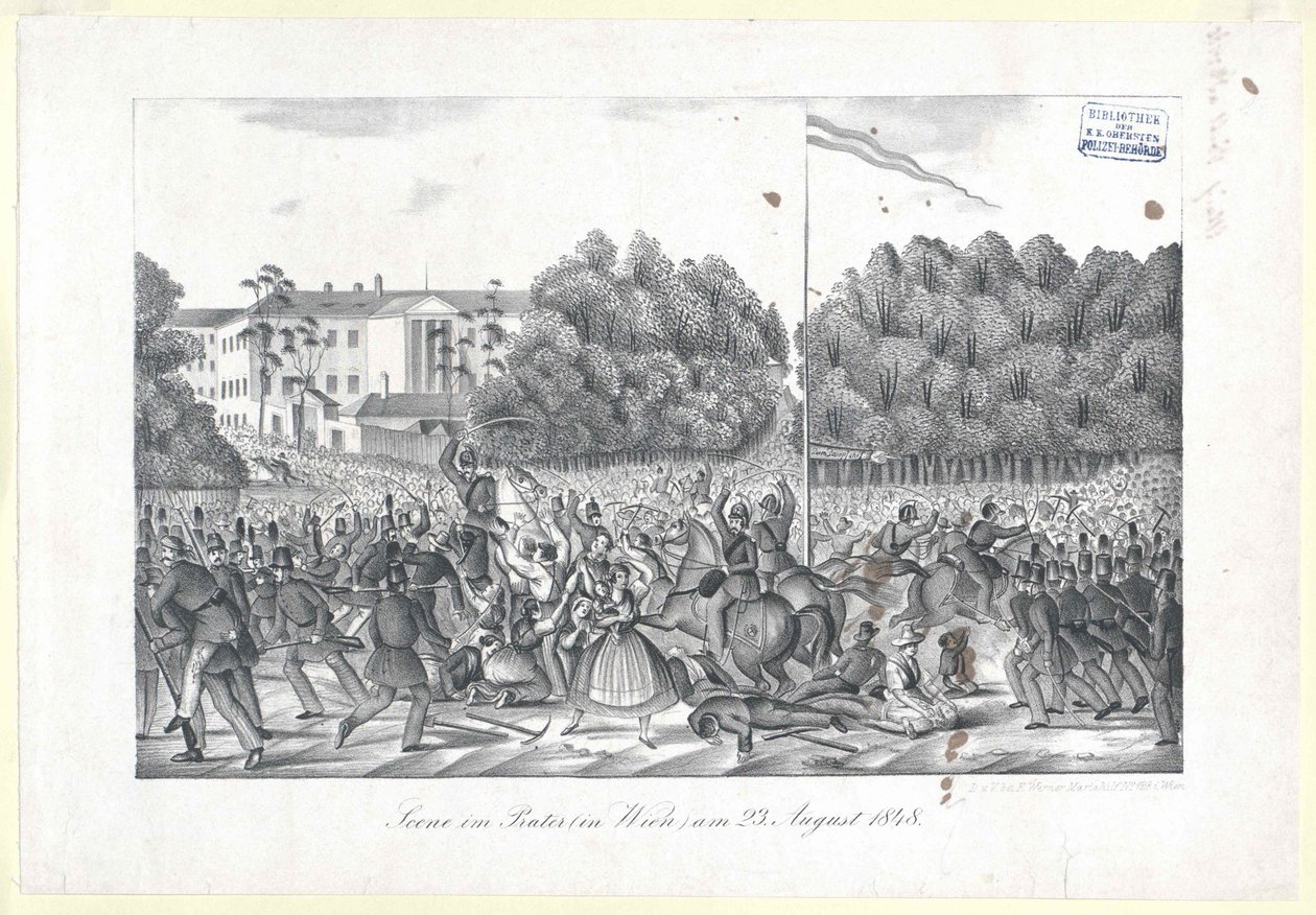 Scène in de Prater (in Wenen) op 23 augustus 1848 door Artist Unknown