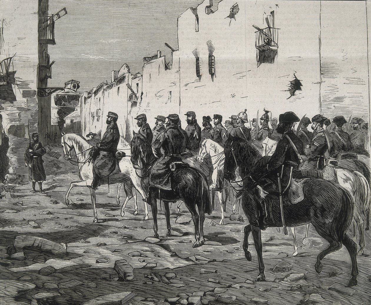 Spanje. De Eerste Republiek (1873-1874). Kanton Cartagena. Generaal Jose Lopez Dominguez in Cartagena na de capitulatie van de kantonalisten. Afbeelding gepubliceerd in 