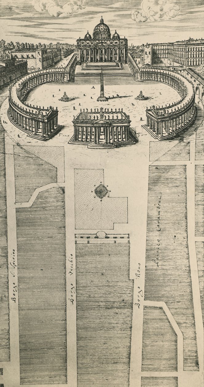 Sint-Pietersplein in Rome, gravure, Italië door Artist Unknown