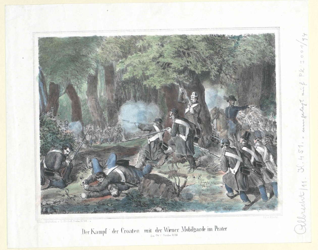 Het gevecht van de Kroaten met de Weense mobiele garde in het Prater op 28 oktober 1848 door Artist Unknown