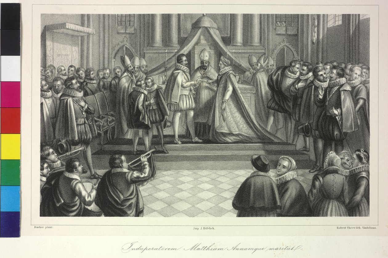 Huwelijk van koning Matthias I met aartshertogin Anna door kardinaal Franz van Dietrichstein op 4 december 1611 door Artist Unknown