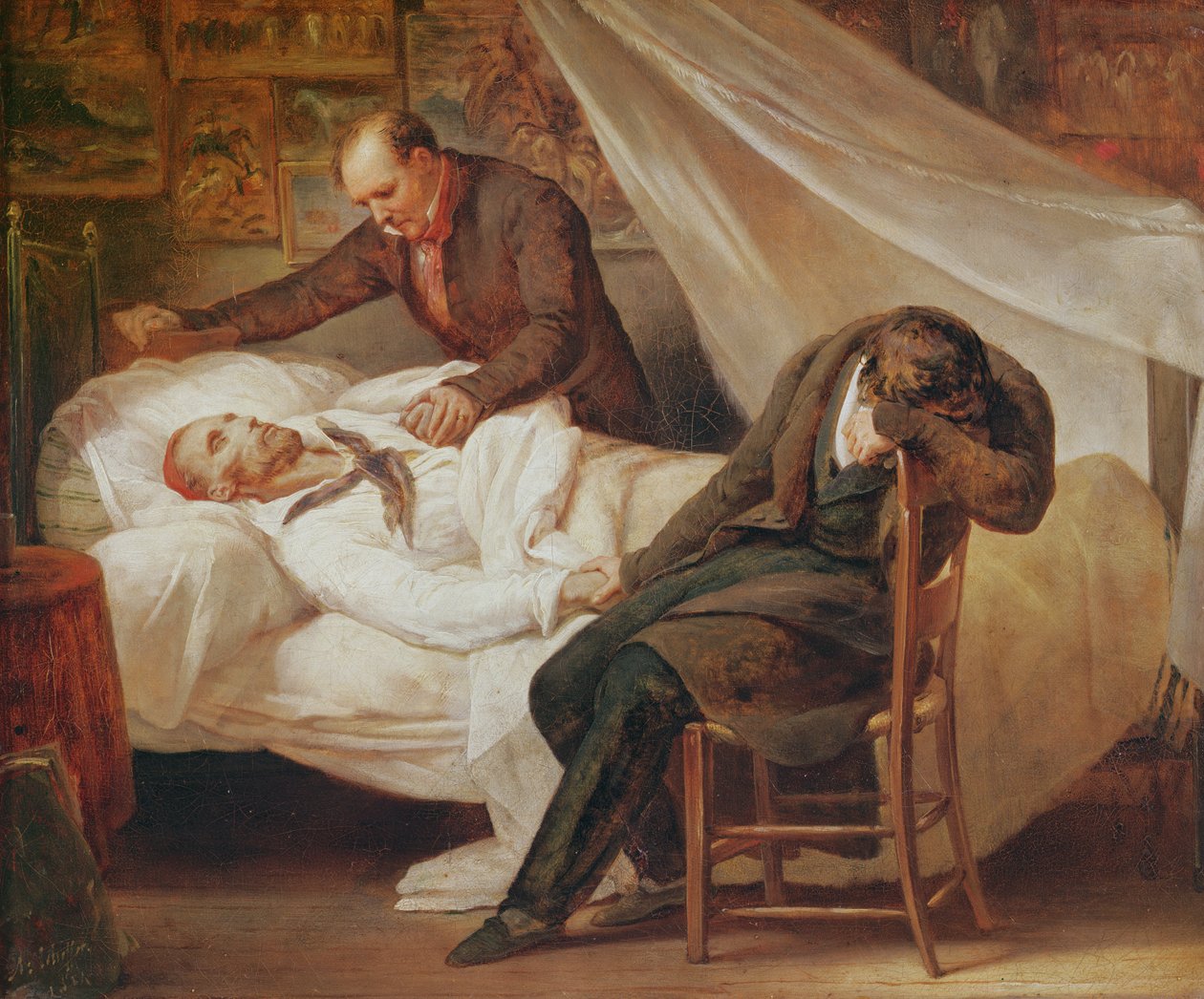 De dood van Théodore Géricault, met zijn vrienden Kolonel Bro de Comeres en de schilder Pierre-Joseph Dedreux-Dorcy door Ary Scheffer