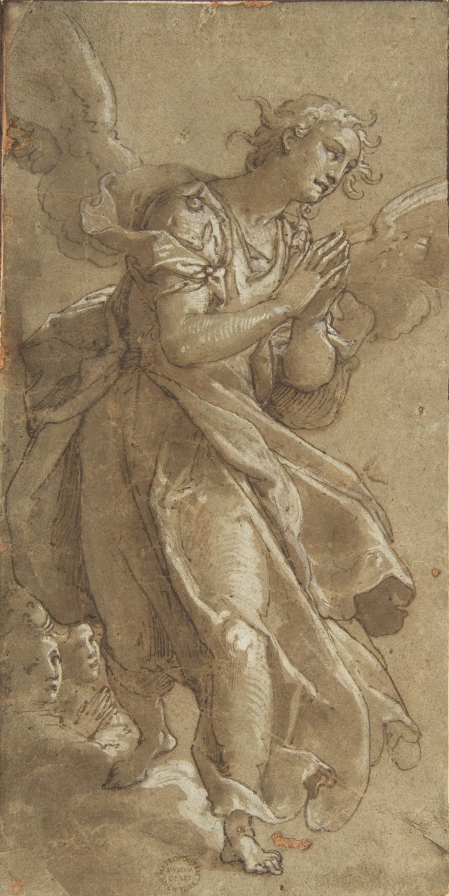 Een staande engel en twee cherubijnen, ca. 1566 door Ascribed to Federico Zuccaro.