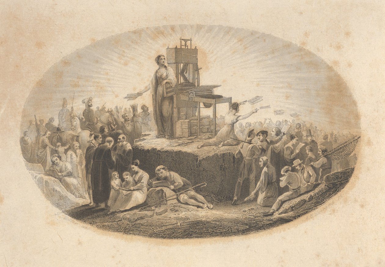 Certificaat van de Bijbelgenootschap, 19e eeuw door Asher Brown Durand