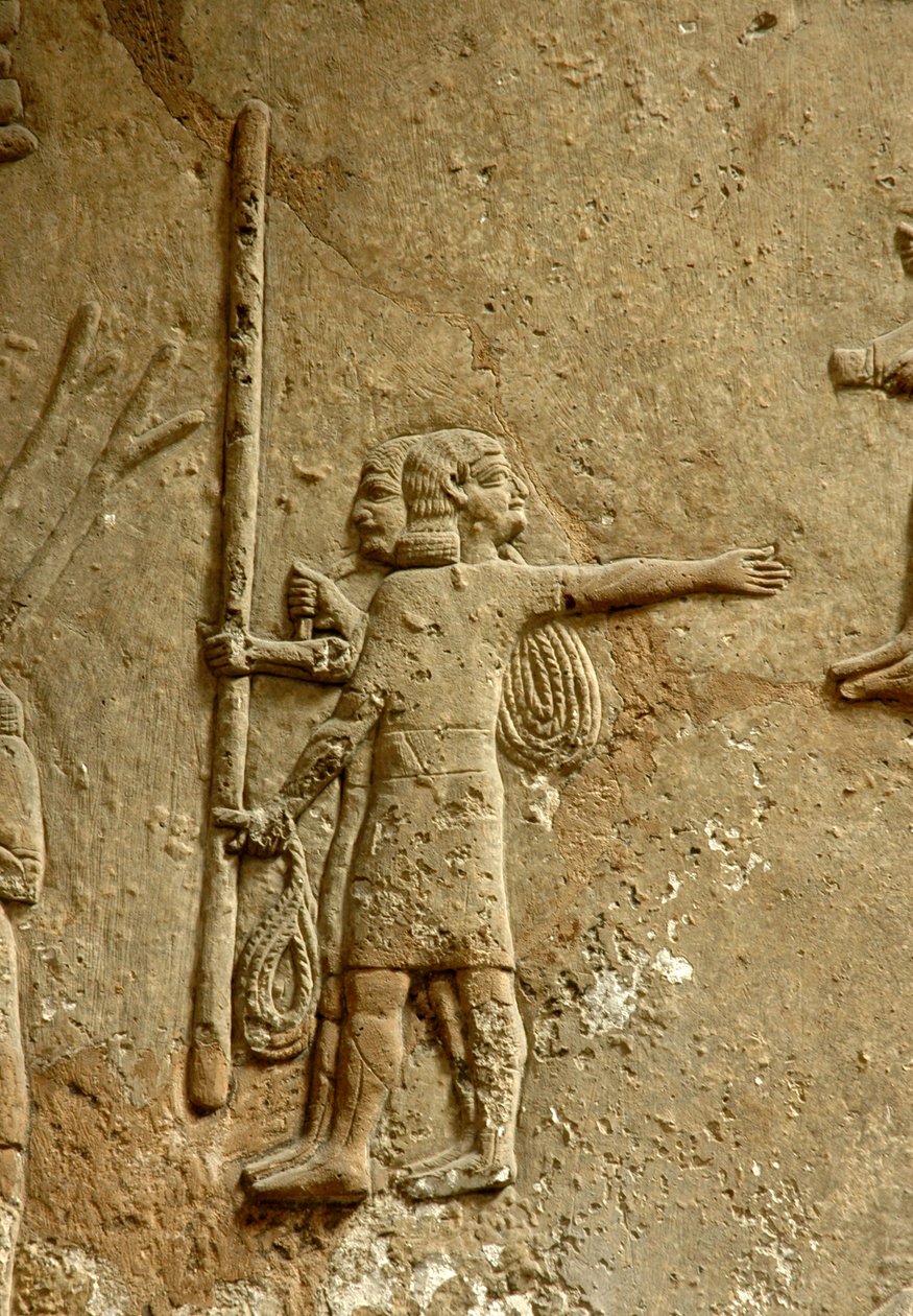 Reliëf met afbeelding van een bouwplaats, Paleis van Ashurbanipal, Nineveh, c.645 v.Chr. door Assyrian