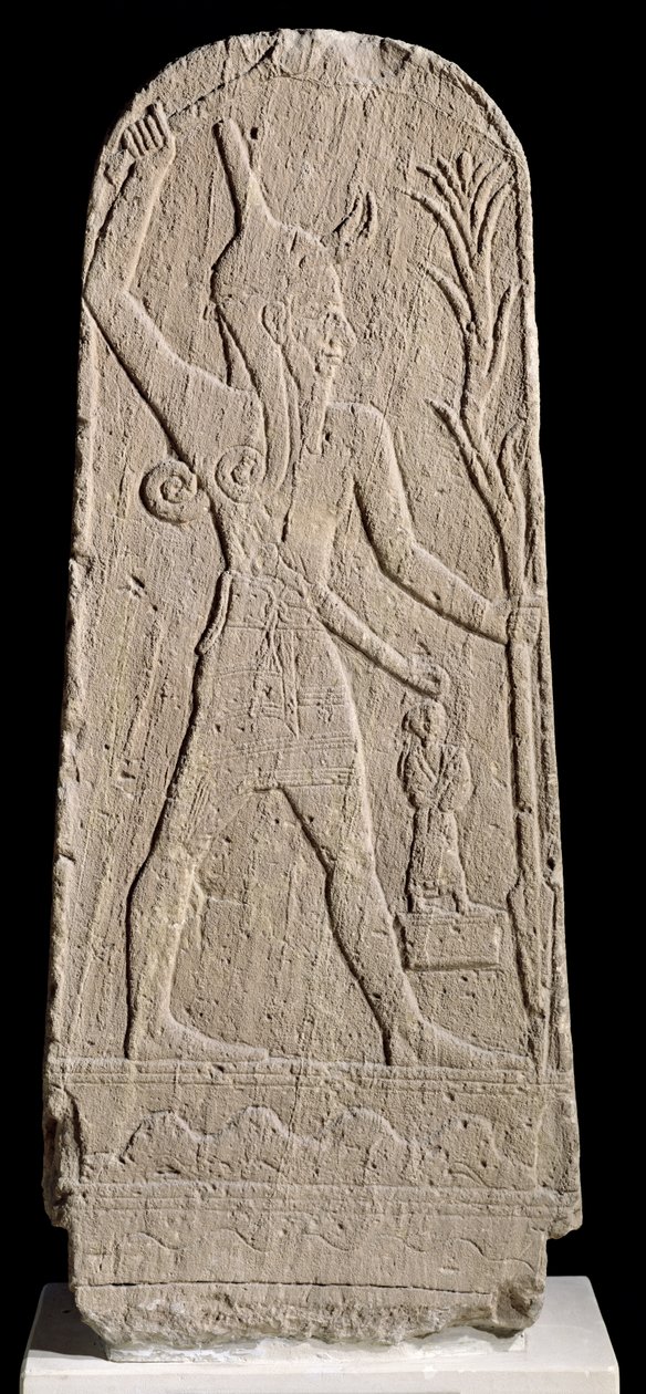 De stormgod Baäl met een bliksemschicht, uit Ugarit (Ras Shamra) c.1350-1250 v.Chr. door Assyrian School