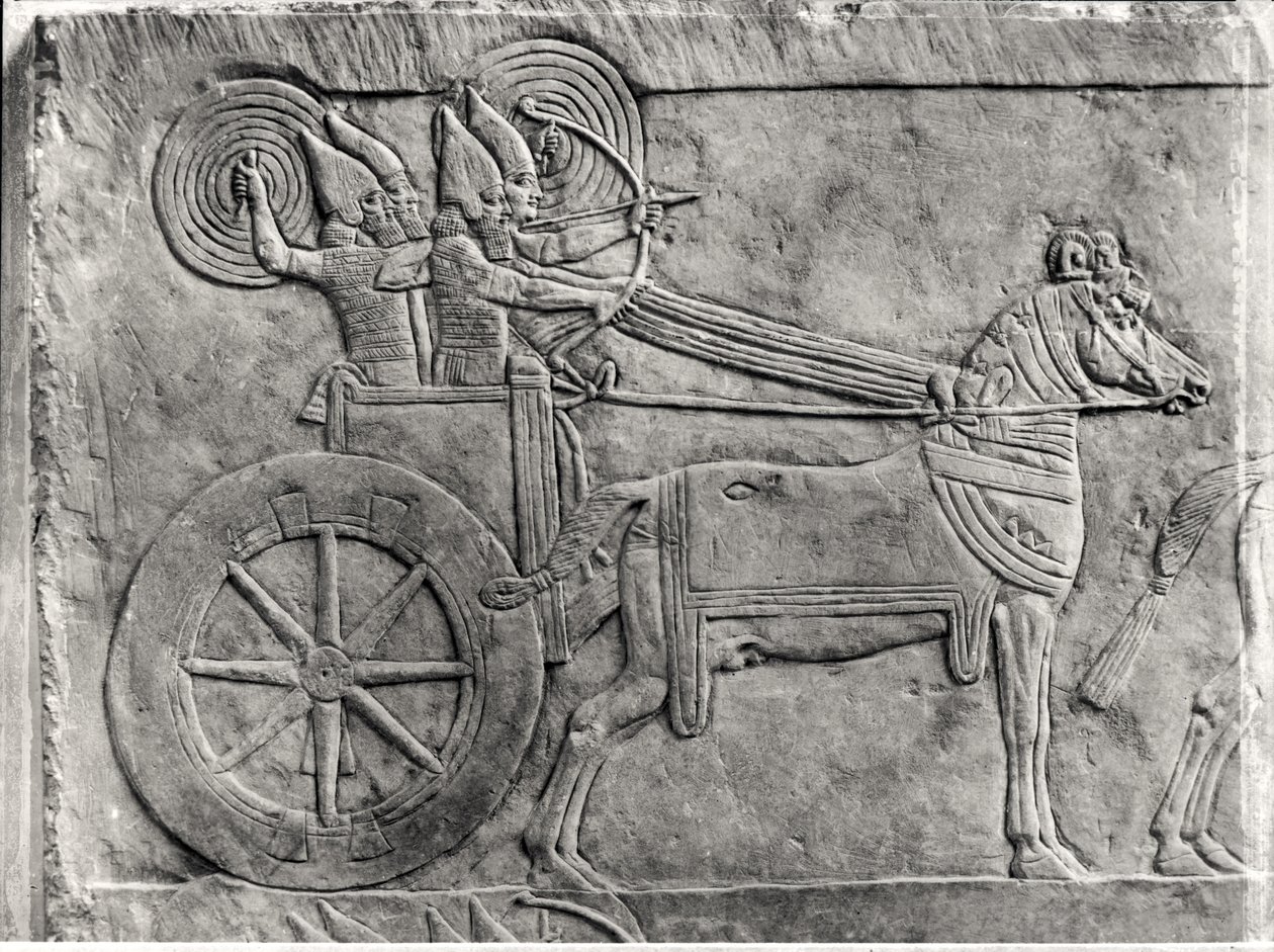 Fragment van een reliëf met het Assyrische leger in gevecht, van het Paleis van Ashurbanipal in Nineveh door Assyrian