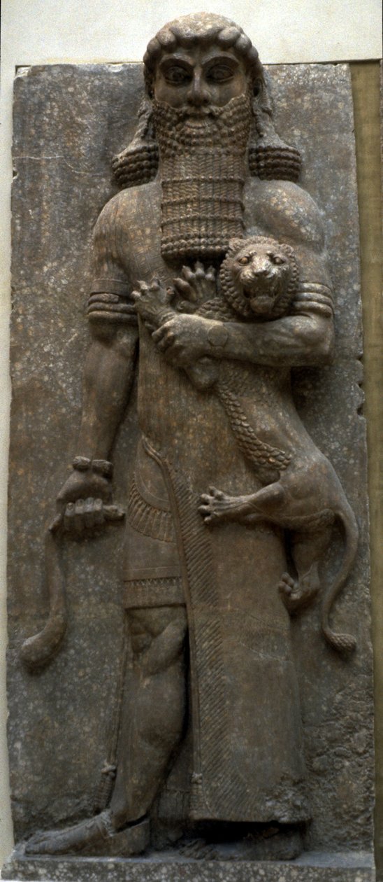 Held Gilgamesh temt een leeuw door Assyrian