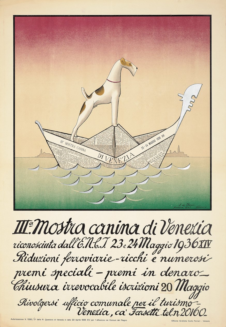 Poster die een hondenshow in Venetië adverteert door Astolfo De Maria