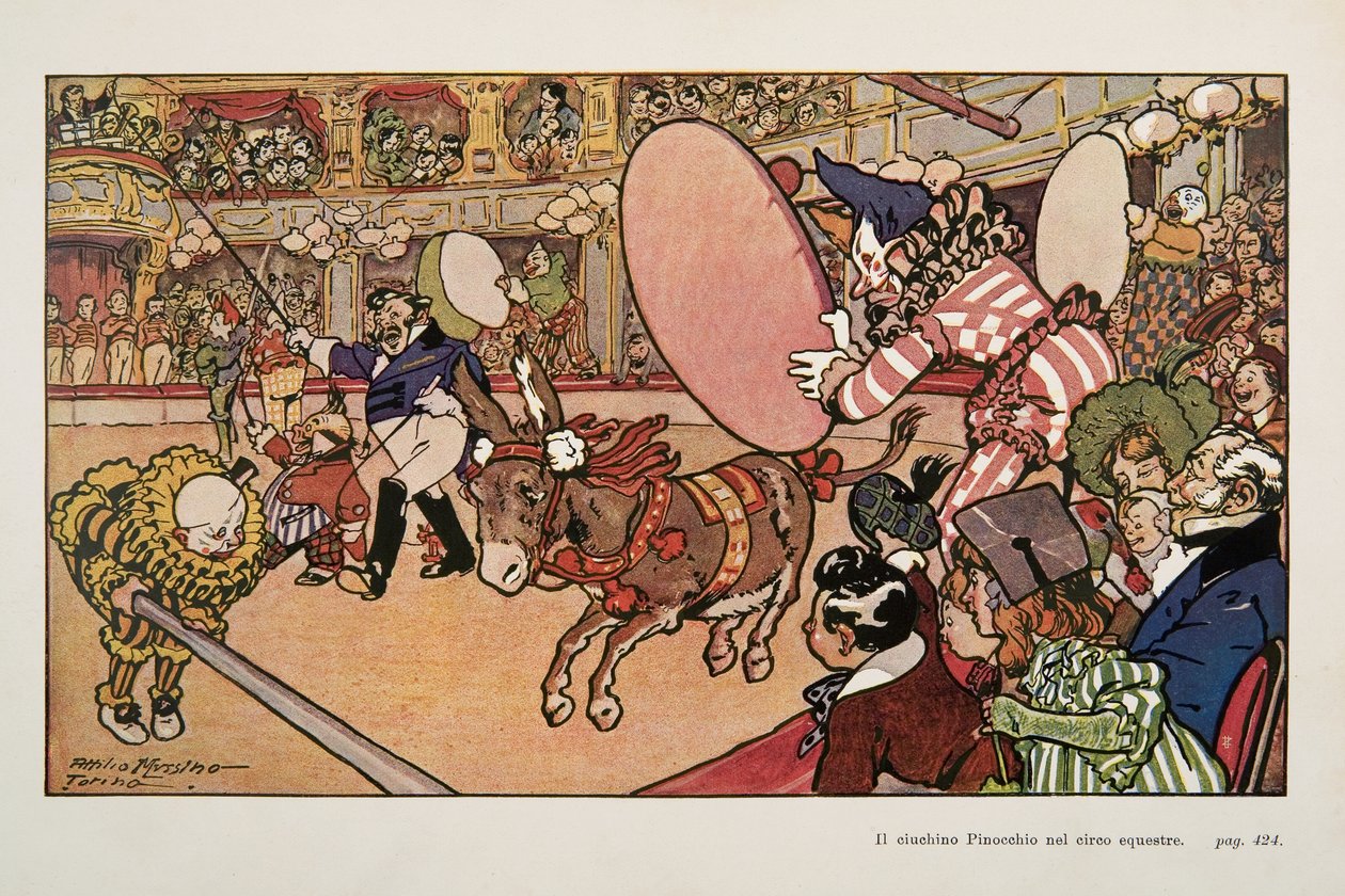 Circus en de ezel Pinokkio, Illustratie uit Pinokkio door Attilio Mussino
