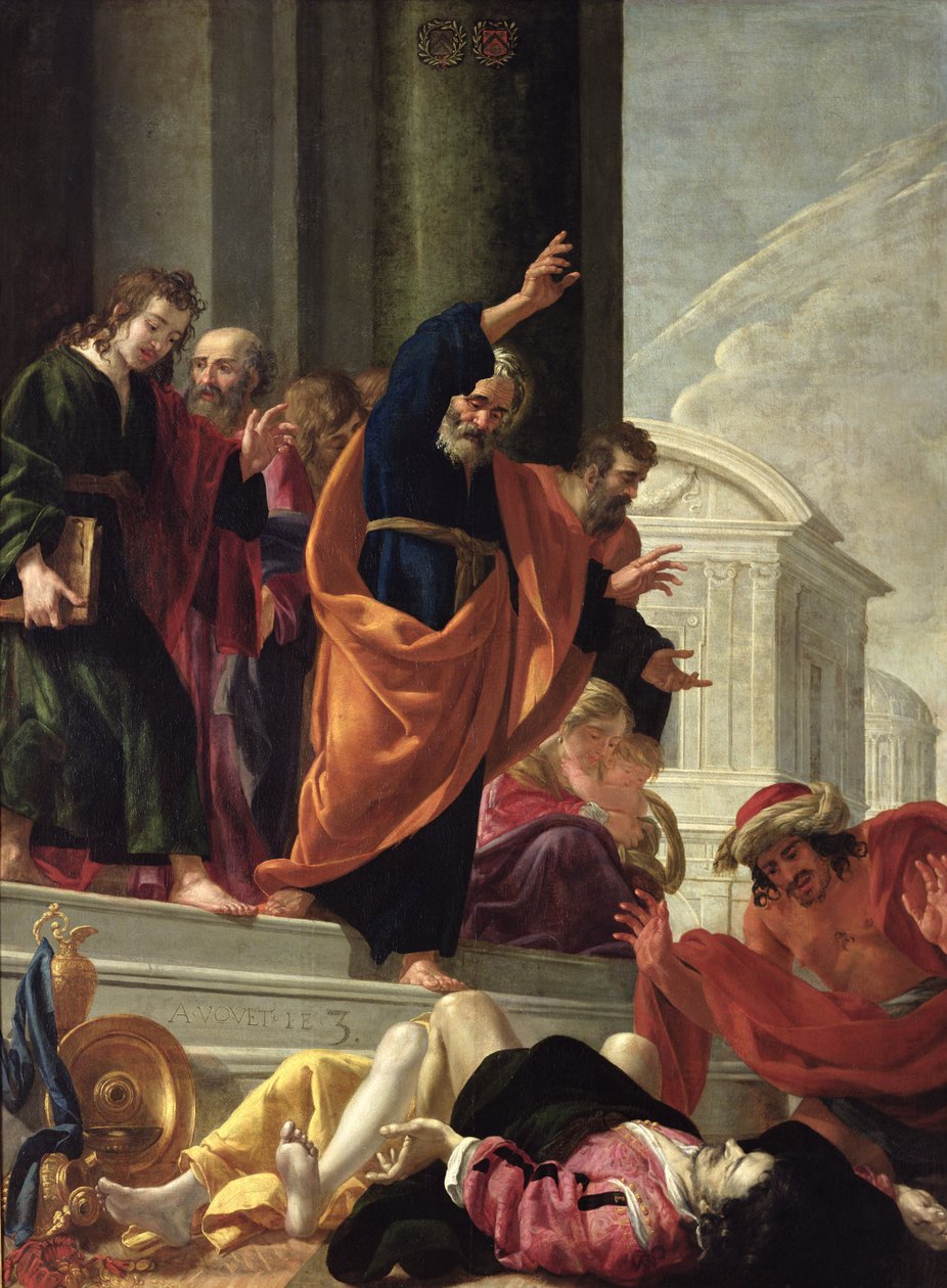De dood van Saffira en Ananias door Aubin Vouet