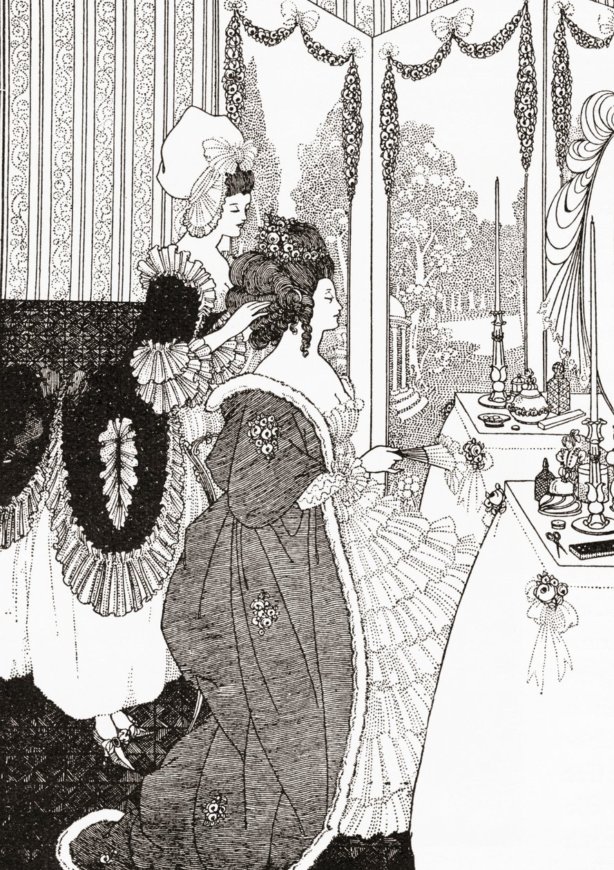 De Toilette na Aubrey Beardsley. Uit Illustrierte Sittengeschichte vom Mittelalter bis zur Gegenwart door Eduard Fuchs, gepubliceerd in 1909. door Aubrey (after) Beardsley