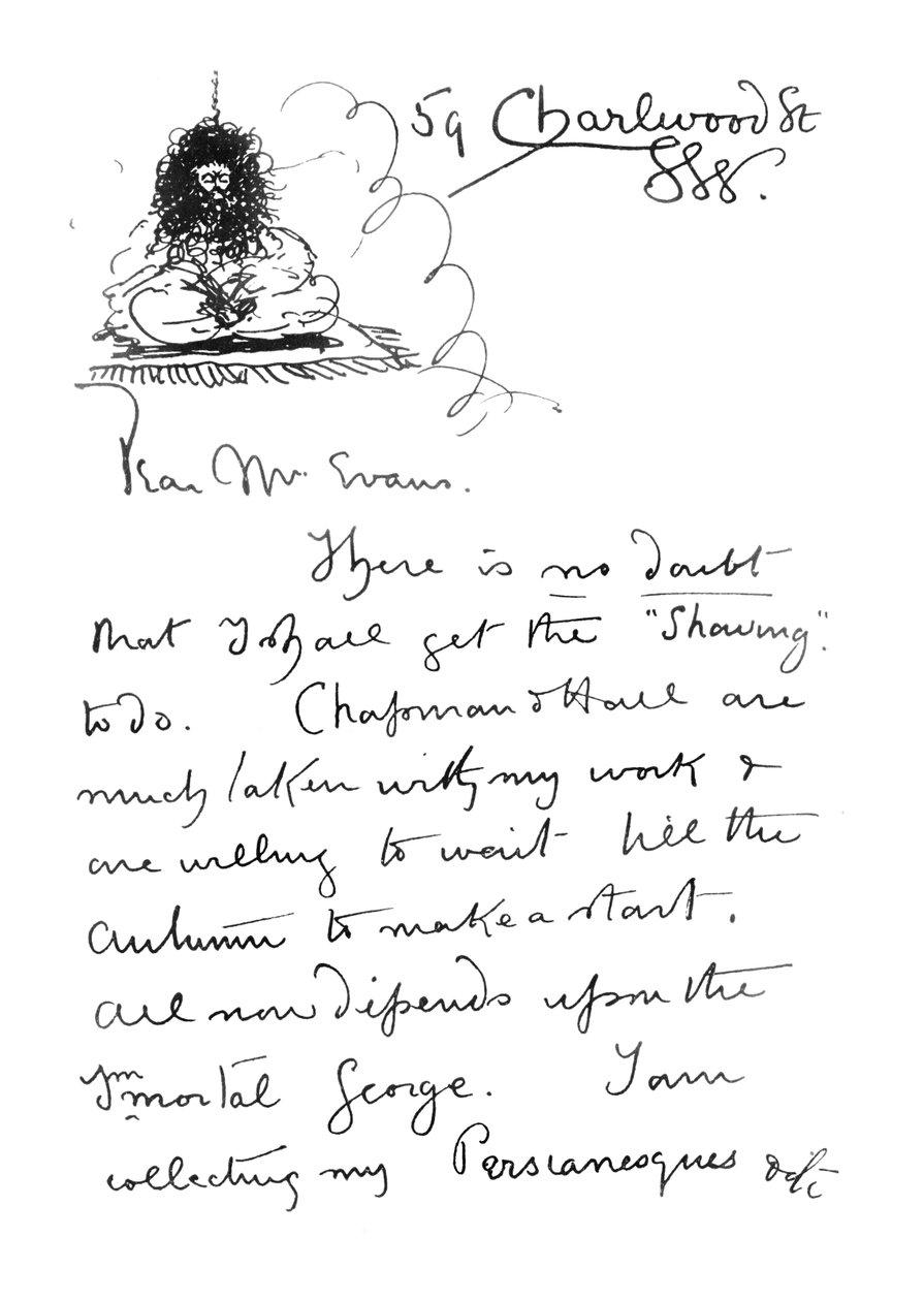 1e pagina van handgeschreven brief aan Frederick Evans, ca. 1893 door Aubrey Beardsley