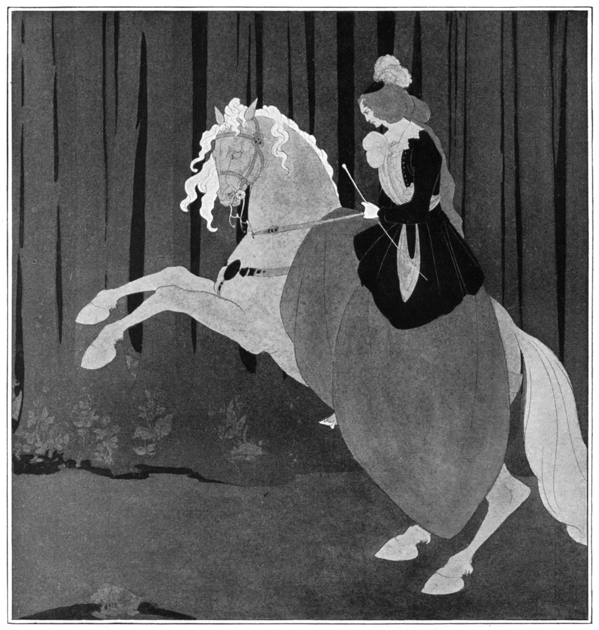 Een vrouw zittend op een steigerend paard, 1898 door Aubrey Beardsley