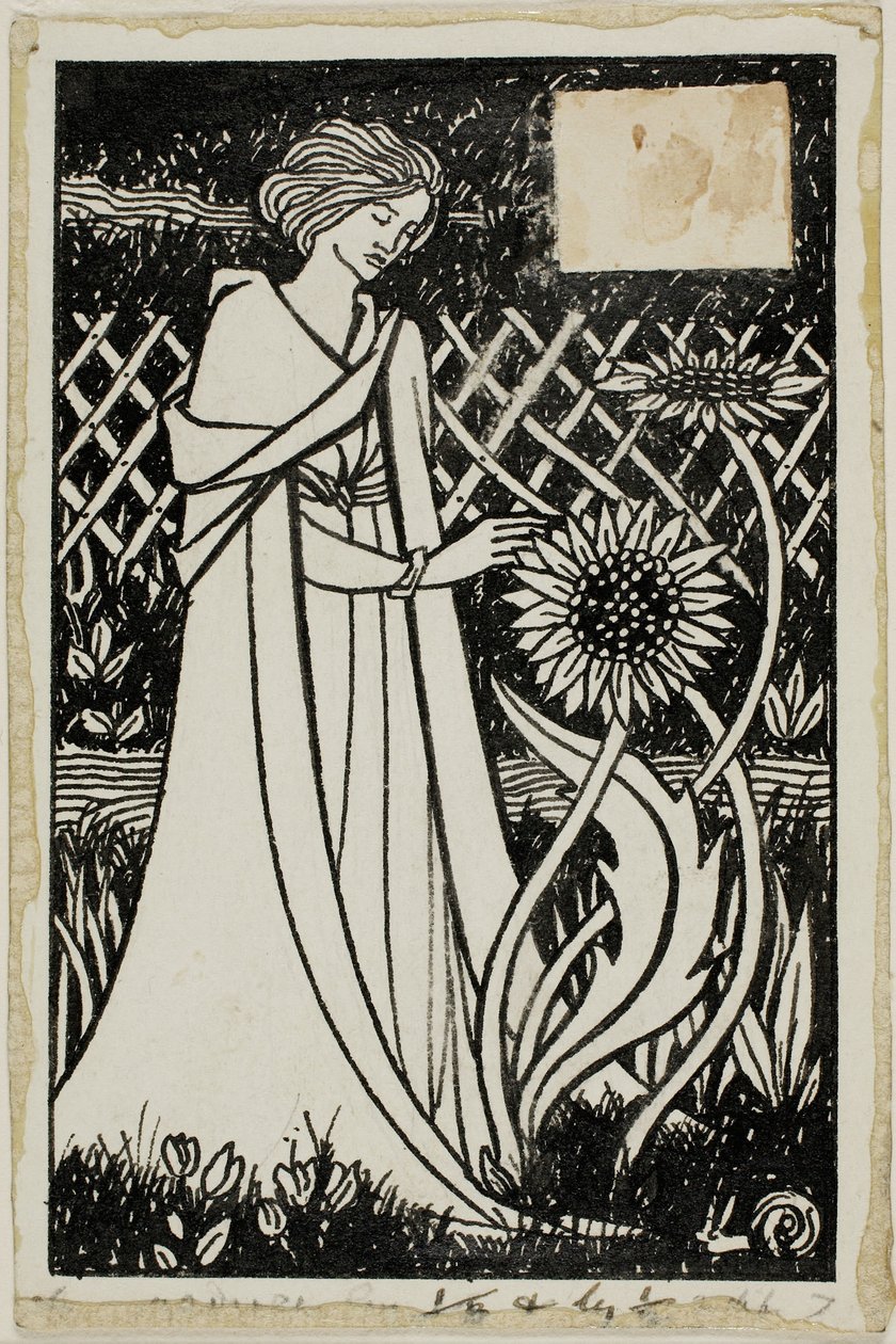 Decoratieve Studie: Vrouw met Zonnebloemen door Aubrey Beardsley