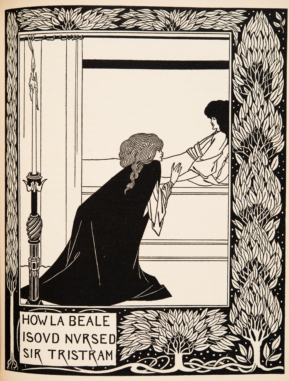 Hoe La Beale Isoud Sir Tristram verzorgde door Aubrey Beardsley
