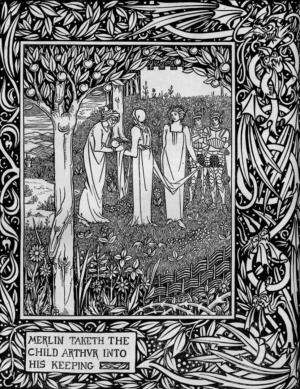 Merlijn Neemt het Kind Arthur in Zijn Hoede, ca. 1893 door Aubrey Beardsley