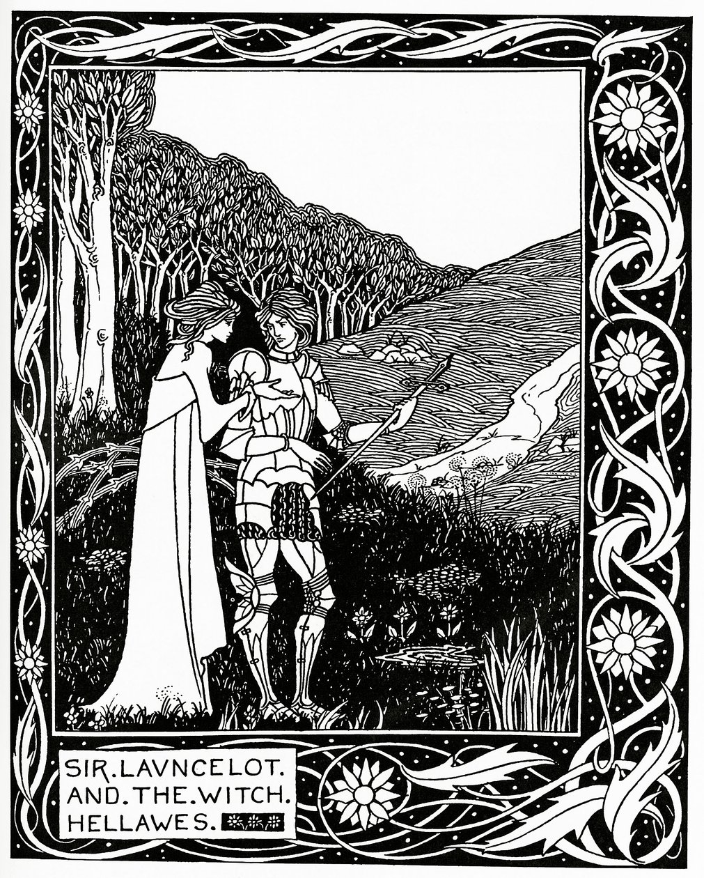 Sir Launcelot en de heks Hellawes, 1870 door Aubrey Beardsley