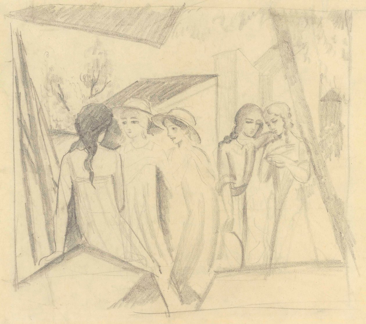 Vijf Meisjes op het Balkon door August Macke