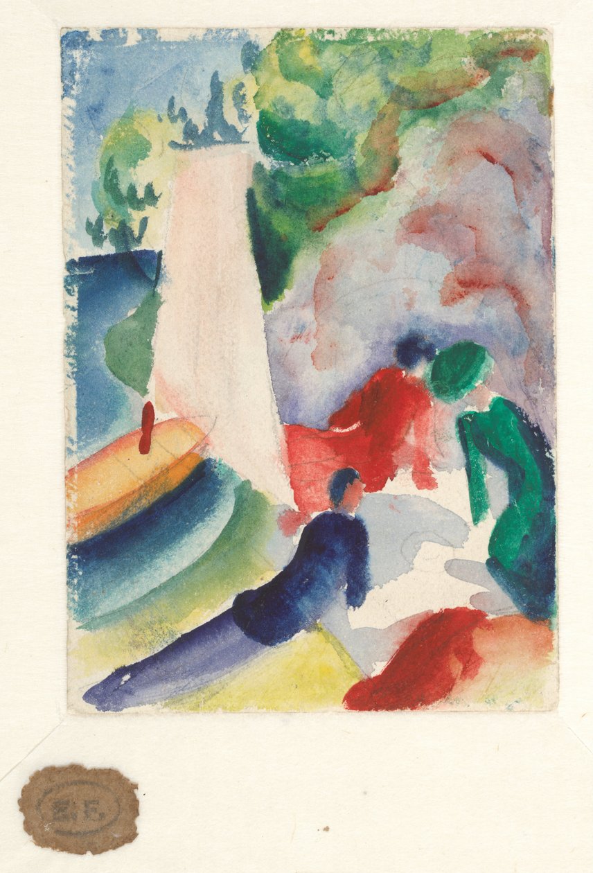 Picknick op het strand (Picknick na het zeilen), 1913 door August Macke