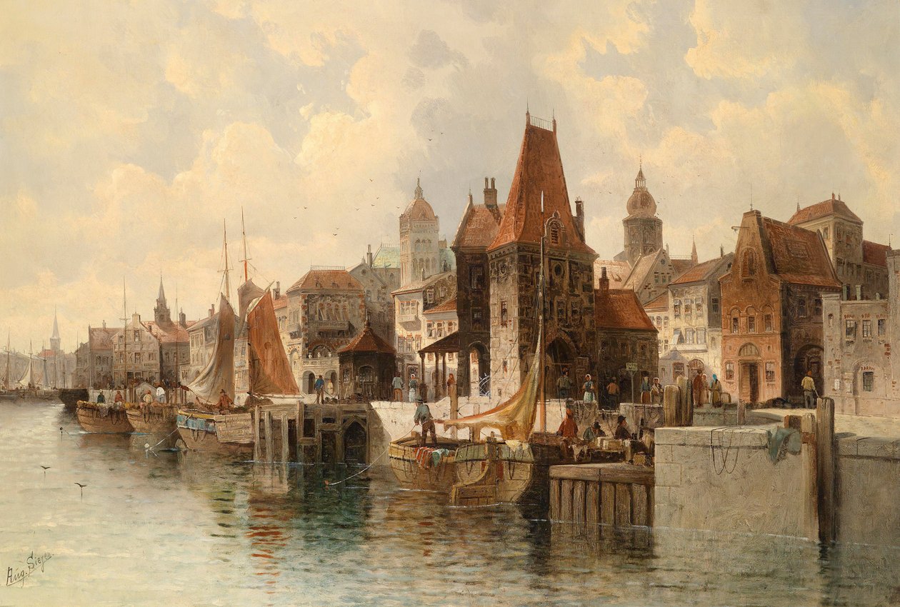 (Fictieve) stad aan de rivier door August von Siegen