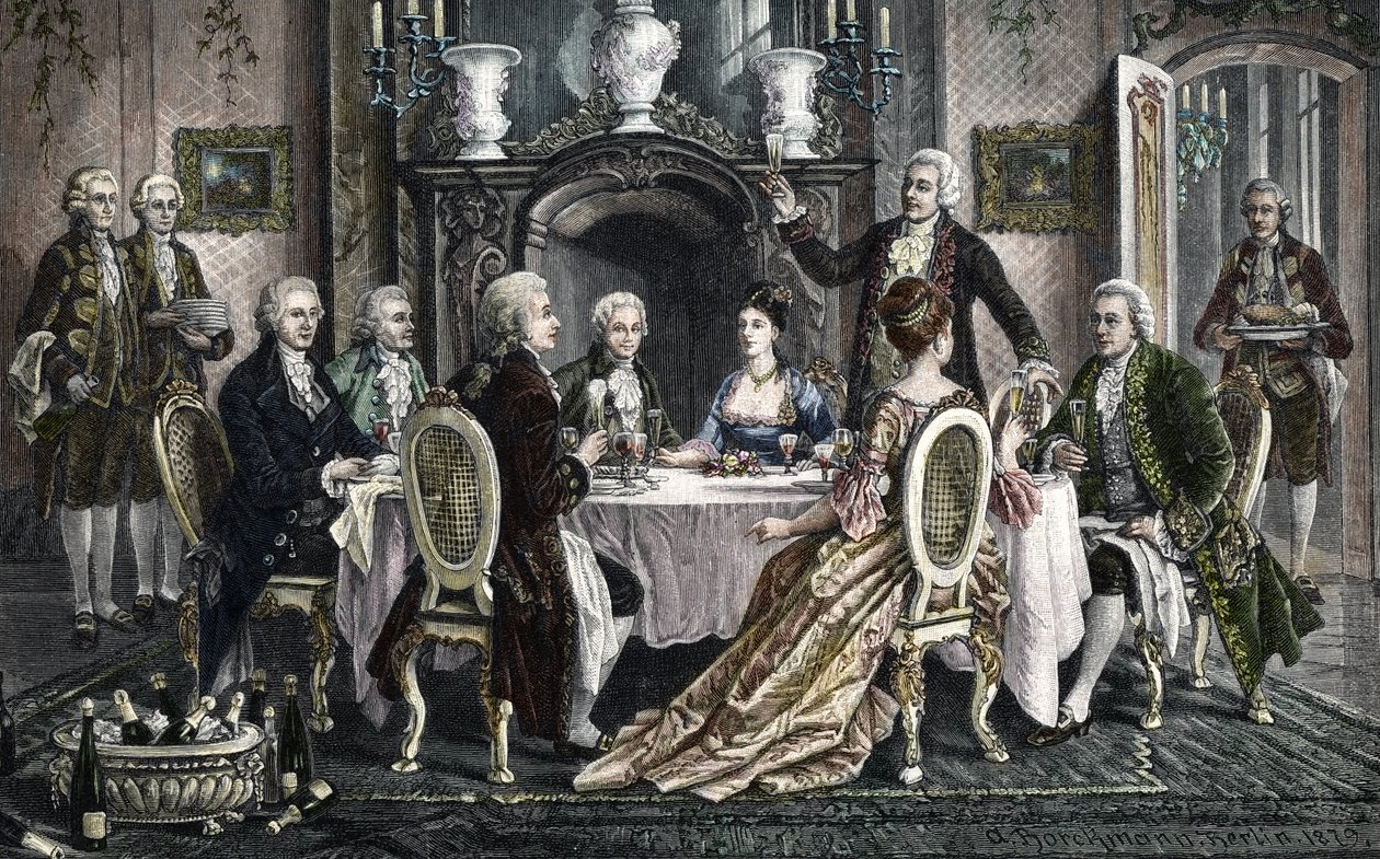 Diner bij Emanuel Schikaneder thuis voor Wolfgang Amadeus Mozart door August (after) Borckmann
