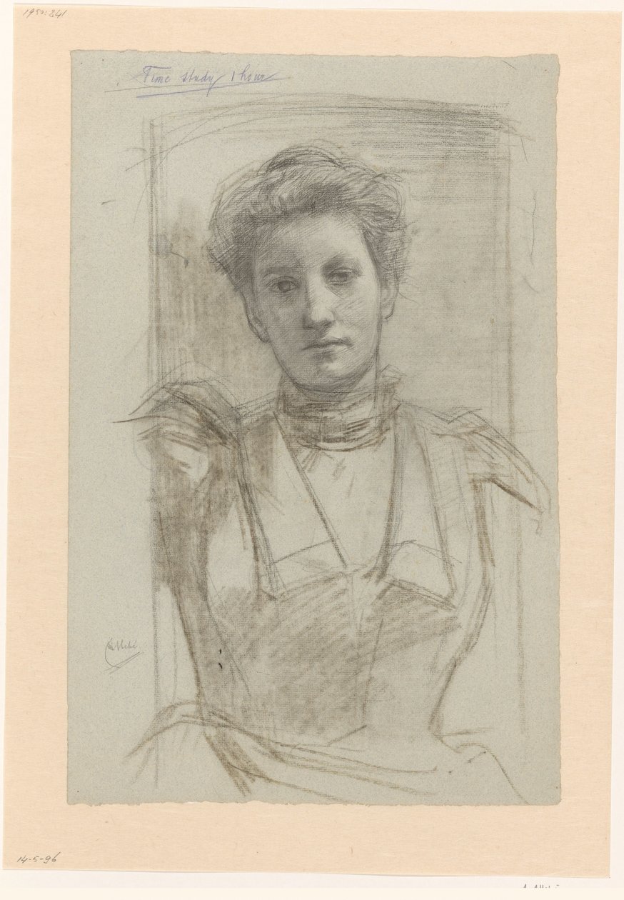 Portret van een vrouw, ten halven lijve door August Allebe
