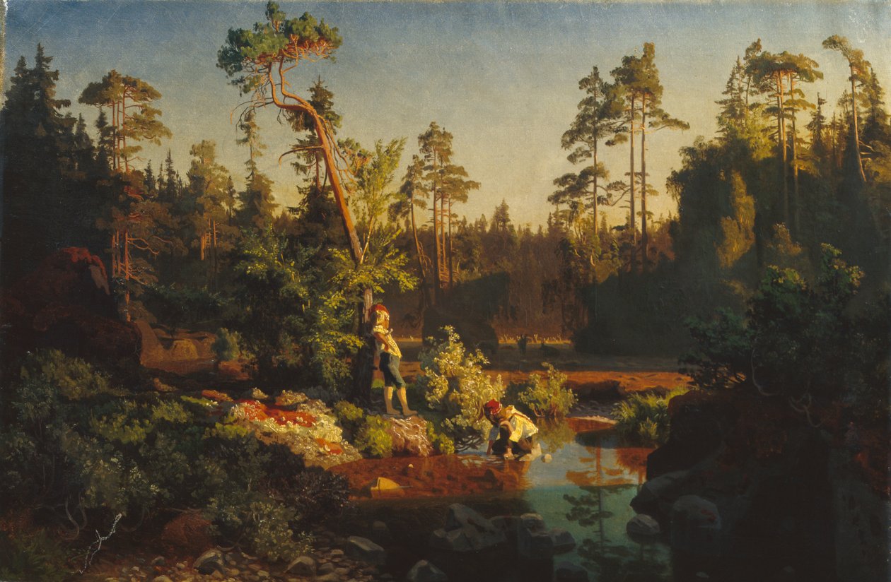Kleine jongens in het bos (Herdersjongens) (schilderij) door August Cappelen