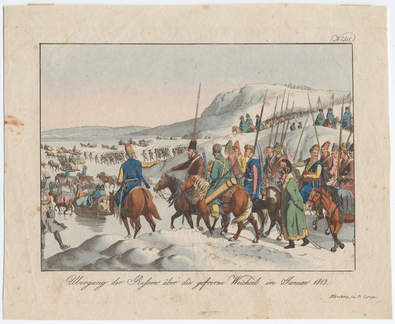 Het Russische leger steekt de Wisła over in januari 1813, ca. 1815 door August Friedrich Andreas Campe