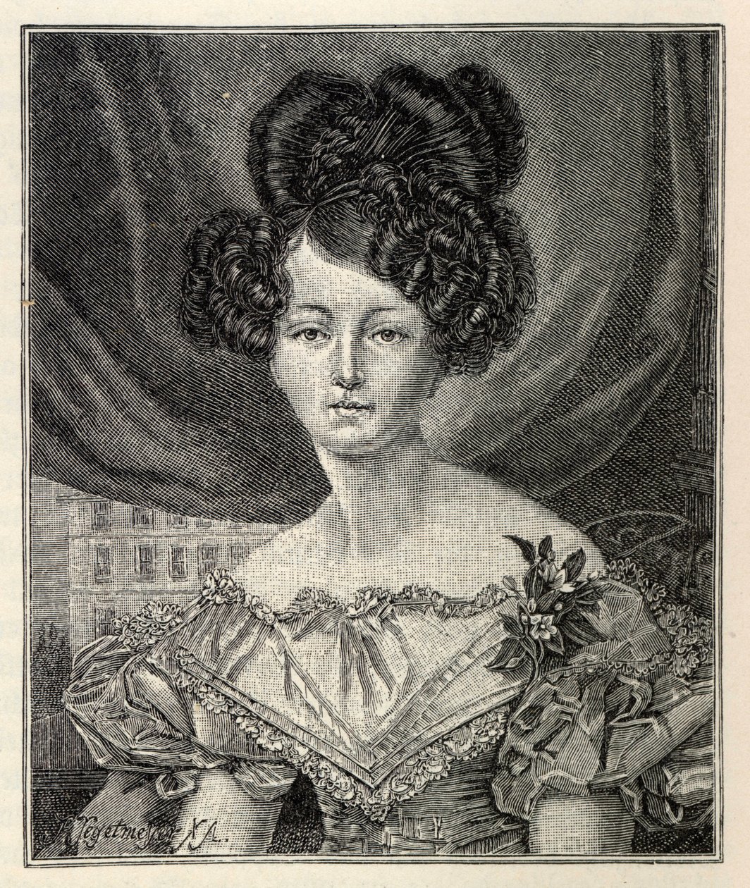 Augusta van Saksen-Weimar-Eisenach als prinses van Pruisen, 1829 door August Heinrich Ferdinand Tegetmeyer