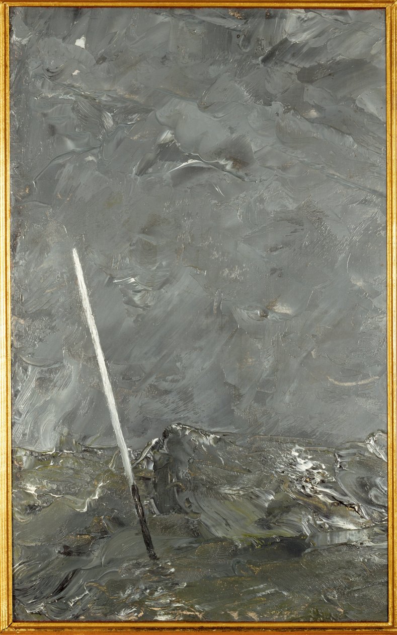Stormachtige zee (olieverf op papier) door August Johan Strindberg