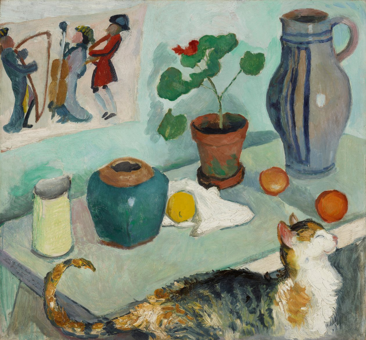 De geest in de huisbank: stilleven met kat door August Macke