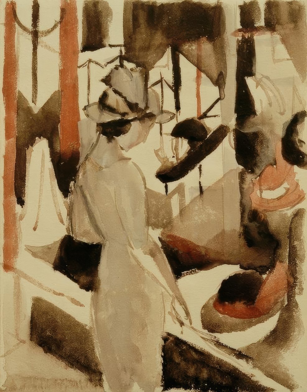 Vrouw voor hoedenwinkel door August Macke