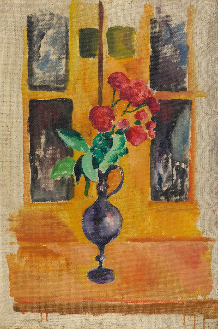 Japanse rozen in blauw glas door August Macke