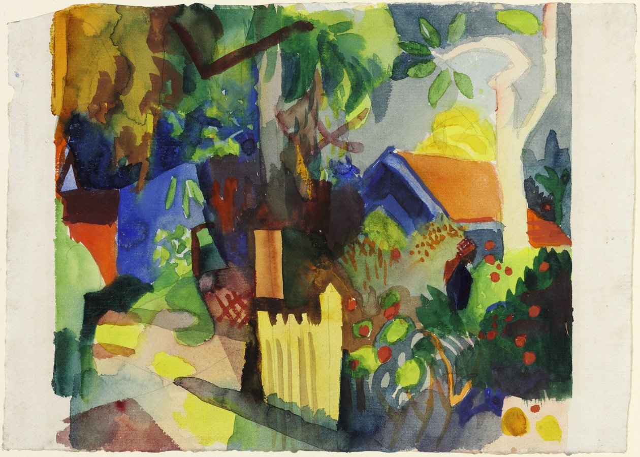 Landschap met een lichte boom door August Macke