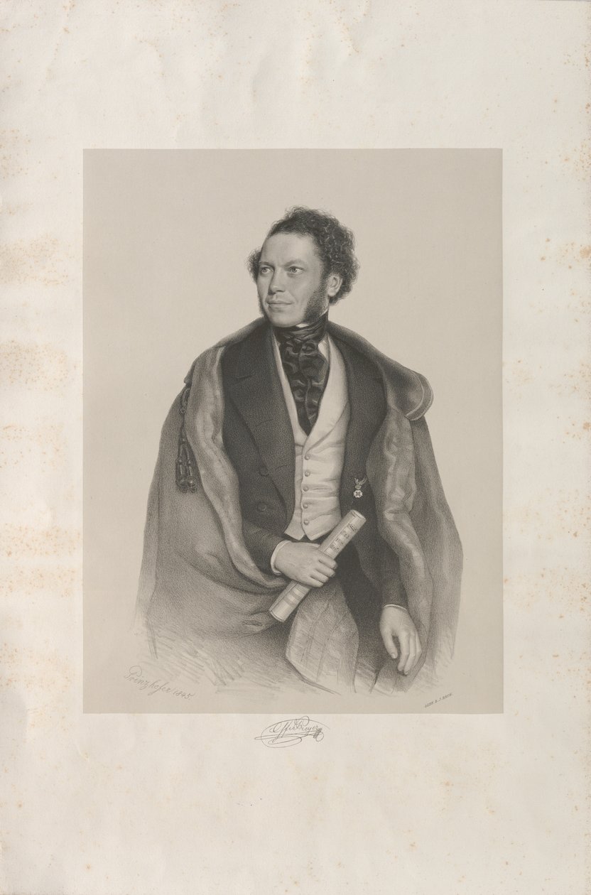 Portret van de componist en dirigent Gottfried von Preyer 1807-1901, 1845 door August Prinzhofer