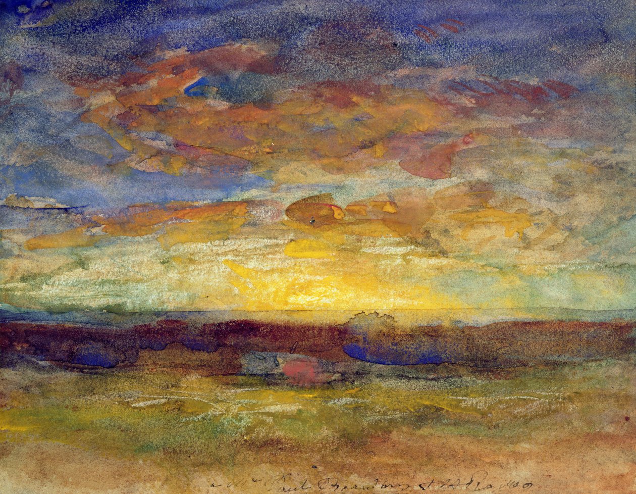 Landschap met ondergaande zon door Auguste Francois Ravier