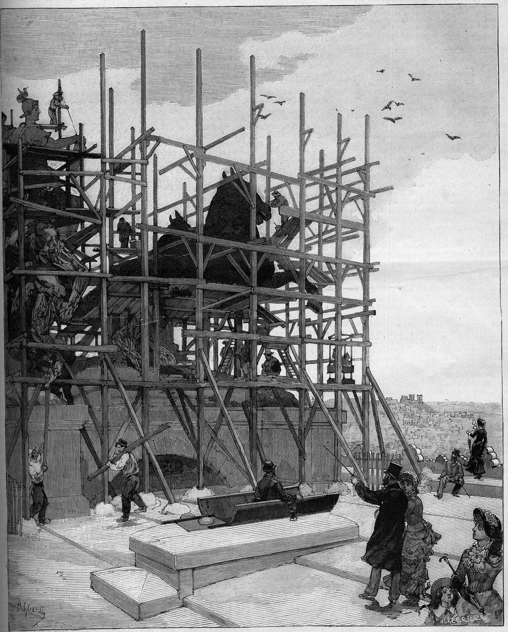 Arc de triomphe de Paris: huidige staat van de bouw van de sculptuur van Alexandre Falguiere of Triomphe de la Republique door Auguste (after) Gerardin